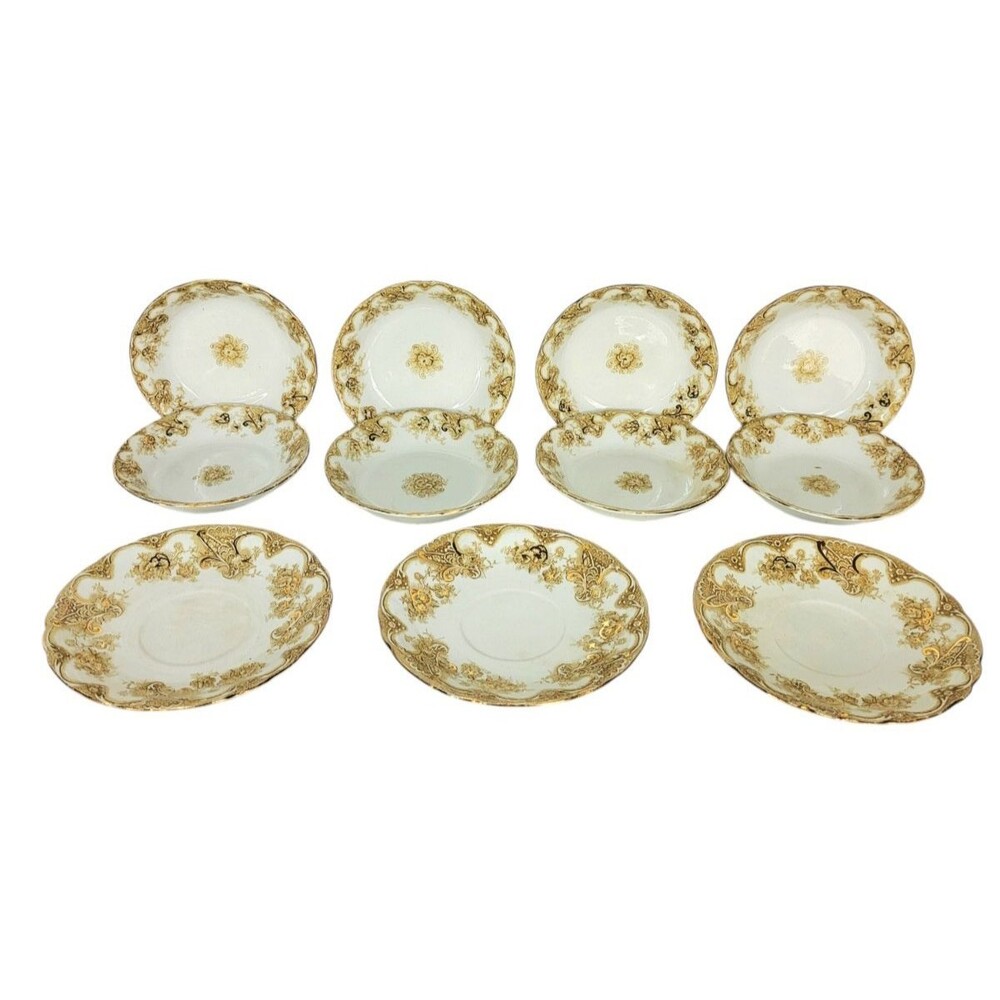 Antique 1895-1900 Upper Hanley "Victoria" Gold Gilded 8 Berry Plates 3 Saucers